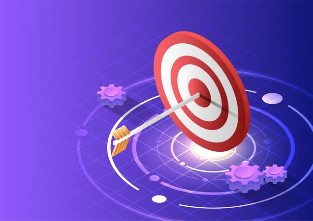 3 D Isometric Web Banner Arrow Hit The Center Of The Big Target Business Target And Business Success Concept Illustration