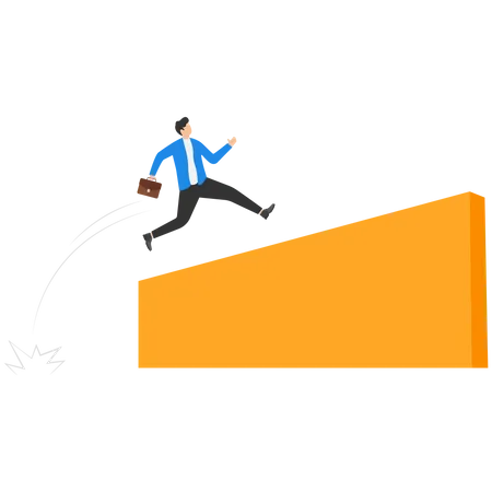 Overcome Obstacles Or Cmotivation To Solve Problem And Lead Company Achievement Concept Confident Businessman Leader Jump High Over Challenge Wall Illustration