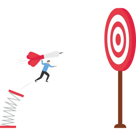 Business Target Achievement Or Success And Reaching For Target And Goal Concept Businessman Leader Holding Arrow And Jumping To Target To Win In Business Strategy Illustration