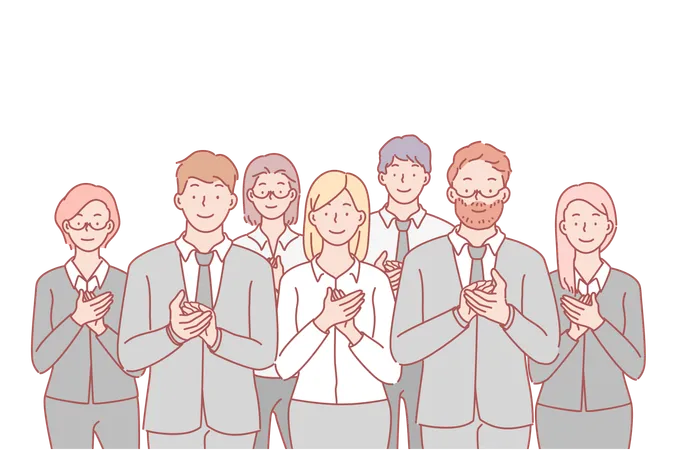 Business Team Congratulation Applause Concept Group Of Young Happy Business People Applause In Honor Of Career Growth Colleagues Men And Women Greet New Team Member Simple Flat Vector Illustration