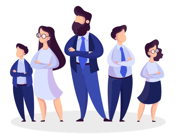 Business Team Standing In Suit Group Of Businessmen Leader Of The Team And Office Worker Isolated Vector Illustration In Cartoon Style Illustration