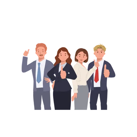 Happy Businessteam Recommend Good Quality Course Or Work Employment Concept Smiling People Showing Thumbs Up Vector Illustration Illustration