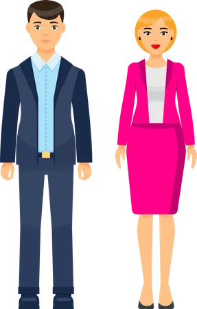 Cartoon Characters Stylish Businesspeople Wearing Office Suits Businessman Wear Blue Jacket Shirt Trousers Businesswoman Wearing Pink Jacket And Skirt With White Blouse Office Dresscode Concept Illustration