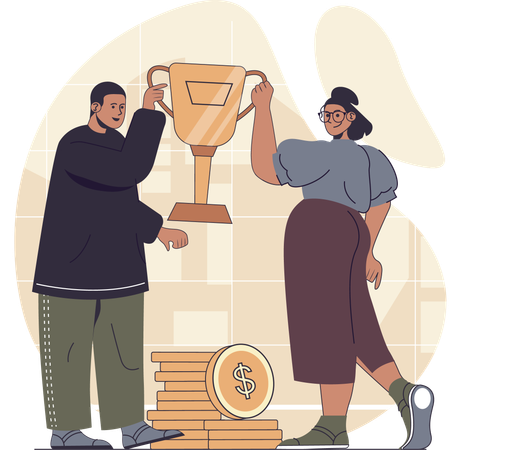 Business team achieves business trophy  Illustration