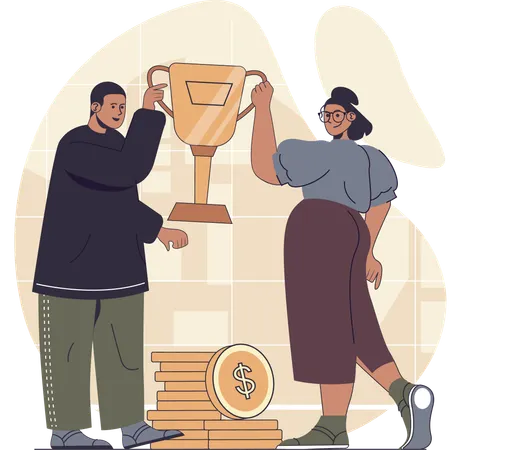 Business team achieves business trophy  Illustration