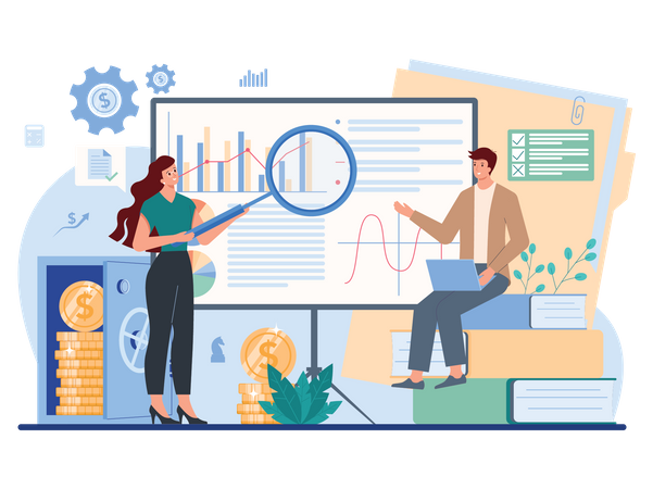 Geschäftsteam analysiert Daten  Illustration