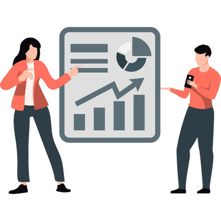 Geschäftsteam analysiert Daten im Diagramm.  Illustration