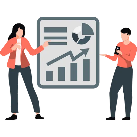 Geschäftsteam analysiert Daten im Diagramm.  Illustration