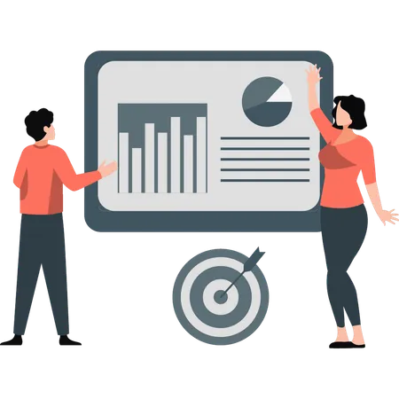 Geschäftsteam analysiert Daten auf Kreisdiagramm  Illustration