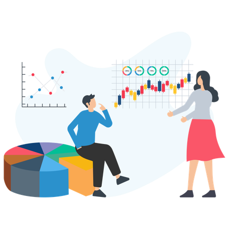 Business-Team analysiert Unternehmensaktien  Illustration