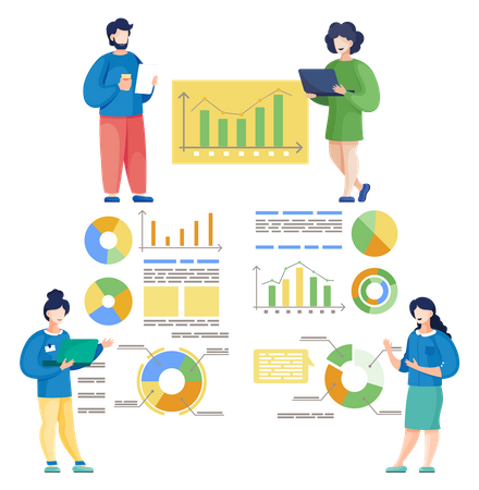 Business-Team analysiert Geschäftsdaten  Illustration