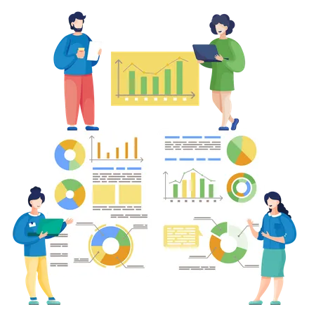 Business-Team analysiert Geschäftsdaten  Illustration