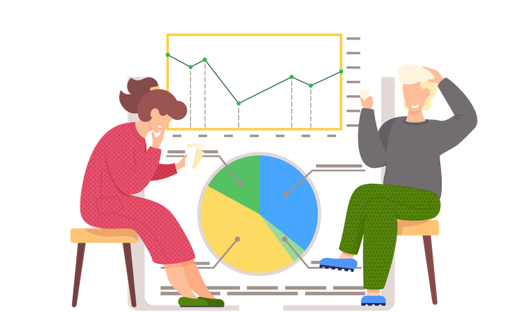 Geschäftsteam analysiert Kreisdiagramm  Illustration