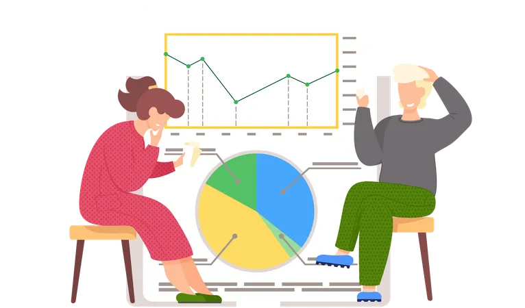 Geschäftsteam analysiert Kreisdiagramm  Illustration