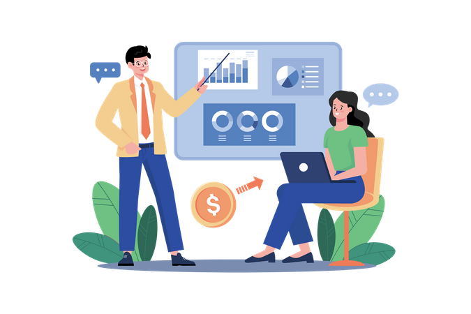 Business-Team analysiert Marketing-Wachstum  Illustration