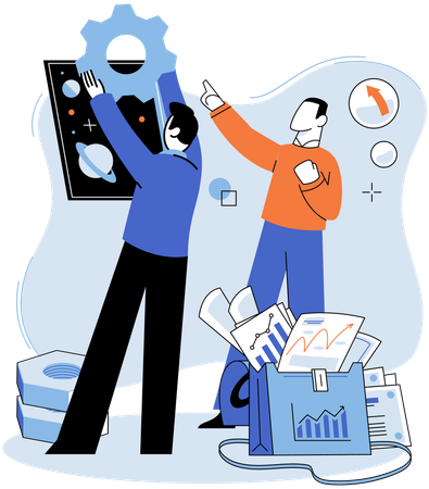 Business-Team analysiert Startup-Daten  Illustration