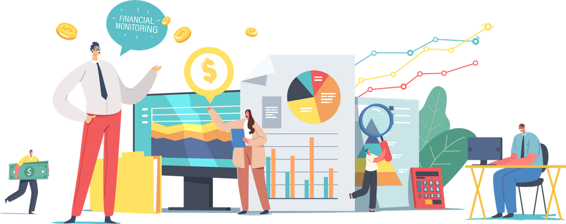 Business Team Analysing Data and Research Financial Report  Illustration