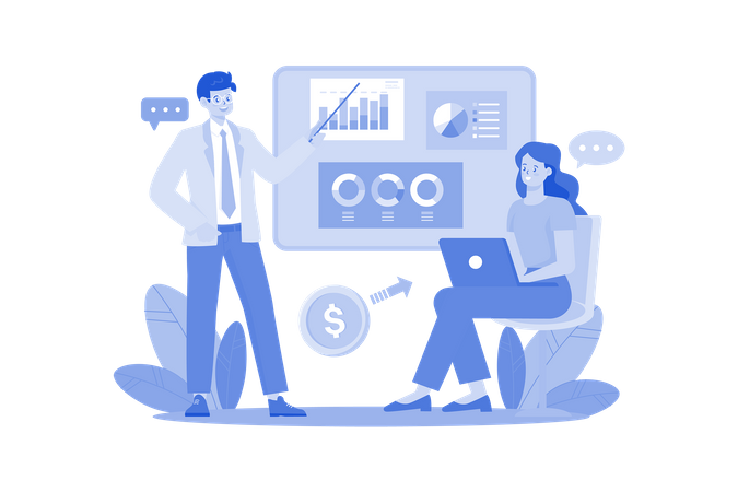 Business Team Analysing Marketing Growth  Illustration