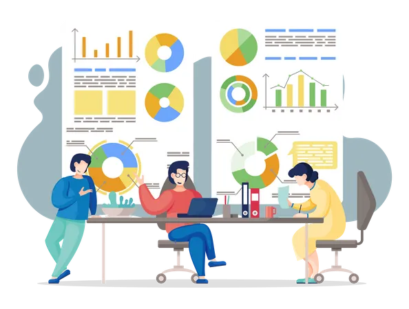 Business team analysis project and planning strategy Illustration