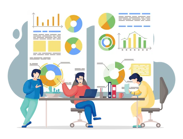 Business team analysis project and planning strategy  Illustration