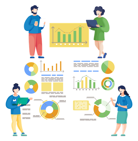 Business team analyzing business data Illustration