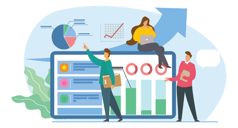 Business team analyzing business growth  Illustration