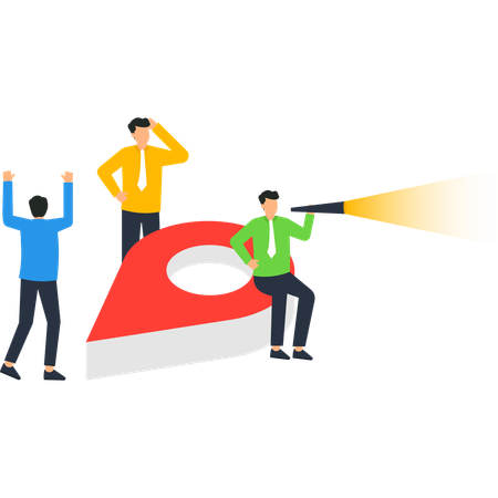 Business Team Analyzing Location Pin with Telescope  Illustration