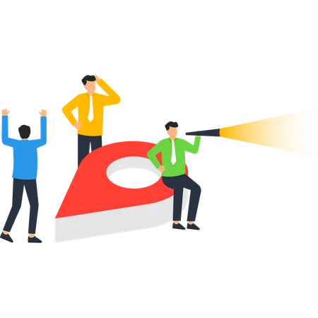 Business Team Analyzing Location Pin with Telescope  Illustration