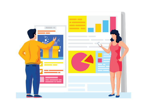 Business team analyzing selling data  Illustration