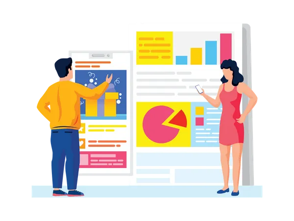 Business team analyzing selling data  Illustration