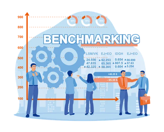 Business Team And Colleagues Analyze Stock Market Developments On A Virtual Screen  Illustration