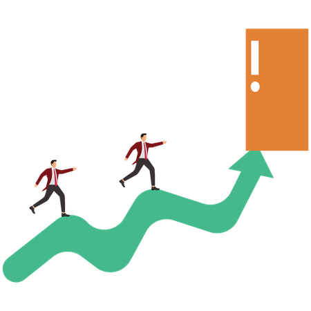 Business Team and Exit Door Exclamation Mark  Illustration