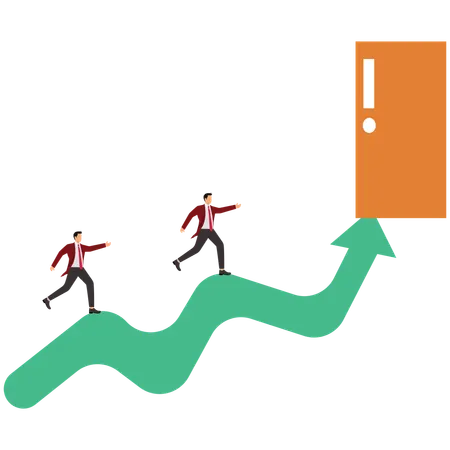 Business Team and Exit Door Exclamation Mark  Illustration