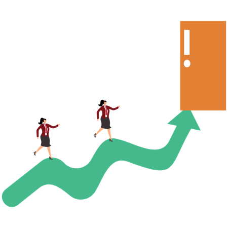 Business Team and Exit Door Exclamation Mark  Illustration