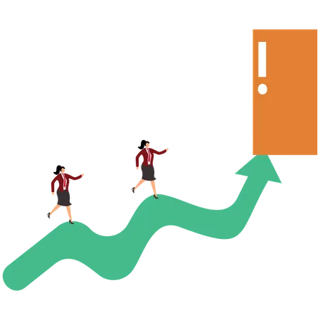 Business Team and Exit Door Exclamation Mark  Illustration