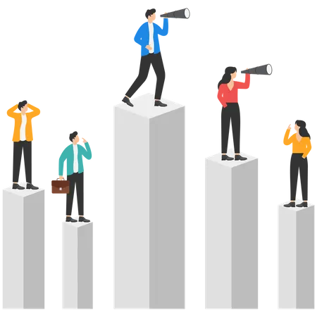 Business Team And Partner Standing On Charts Concept Business Vector Cube Shape Achievement Geometric Shape Illustration