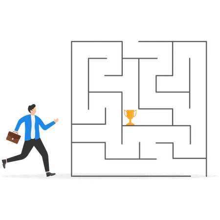 Business team and partnership running and navigating maze to success  Illustration