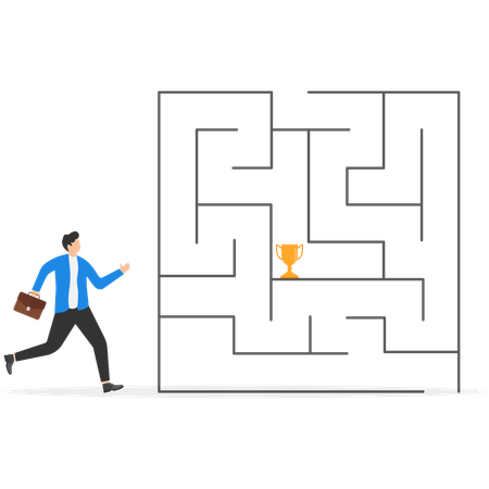 Business team and partnership running and navigating maze to success  Illustration