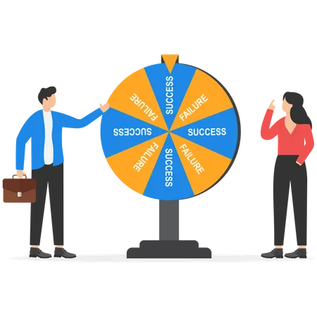 Business team and result of wheel of fortune  Illustration
