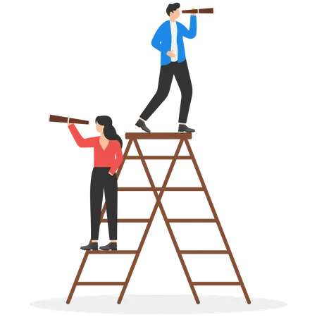 Stage Of Work Business Team And Telescope Concept Business Vector Teamwork Successful Illustration