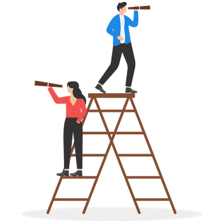 Business team and telescope  Illustration