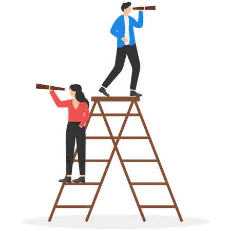 Business team and telescope  Illustration