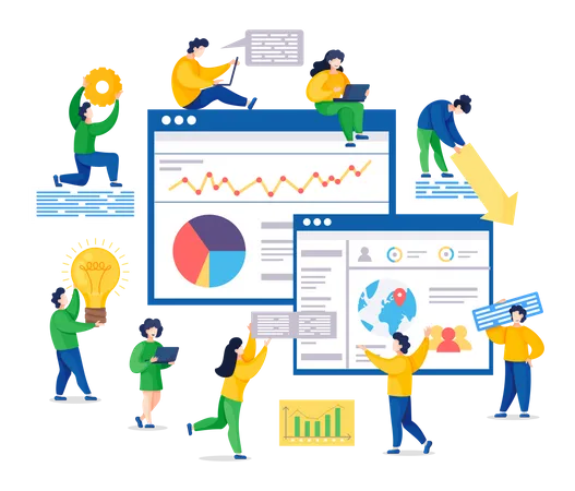 Business-Team arbeitet an Datenanalyse  Illustration