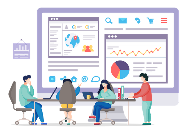 Business-Team arbeitet an der Datenanalyse  Illustration