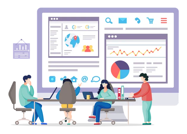 Business-Team arbeitet an der Datenanalyse  Illustration