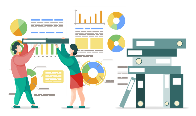 Business-Team arbeitet an Datenmanagement  Illustration