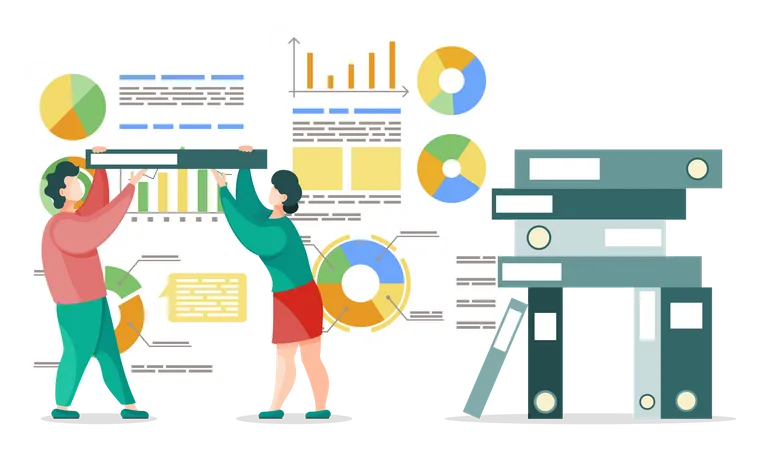 Business-Team arbeitet an Datenmanagement  Illustration