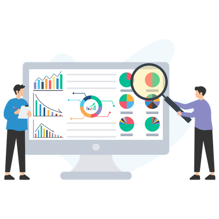 Geschäftsteam arbeitet an der Einkommens-Dashboard-Analyse  Illustration