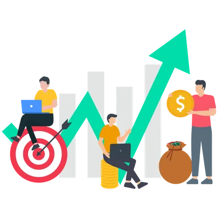 Geschäftsteam arbeitet an finanziellem Wachstum  Illustration