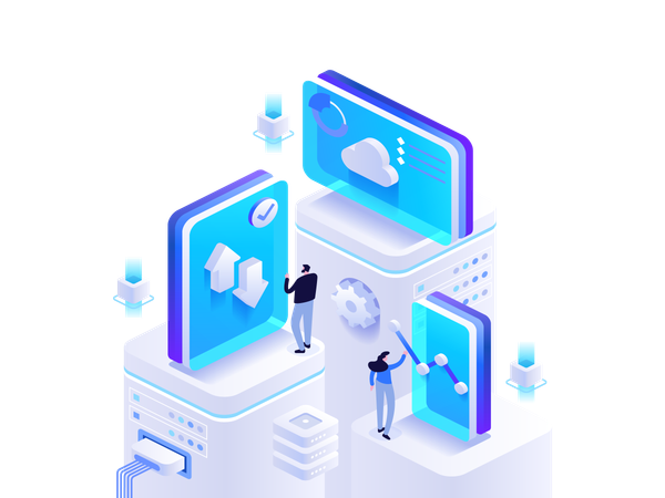 Business-Team arbeitet an technischem Projekt  Illustration